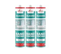 Junta de Silicona Baño, Ducha, Bañera, Lavabo 300 ml x 3 Blanco | Junta Sanitaria Impermeable, Antimoho, para Ducha, Bañera, Azulejos y Hormigón, Interior y Exterior - Arcane Industries