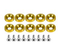 Junta de tornillo M6 de Autpmotive, arandela M6 de automóvil Tornillo de cabeza de copa de aluminio inoxidable Junta redonda plana Guardabarros Espaciador métrico Hardware estándar Tornillo (ORO)