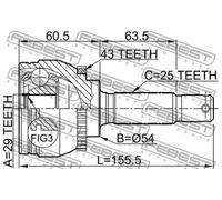 Junta homocinética lado de rueda 0410-DA2A43 FEBEST para MITSUBISHI VOLVO