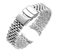 Juntan Correa de Reloj de Acero Inoxidable con Extremos Curvados 20mm 22mm 23mm 24mm Correa de Reloj Flexible Correa de Repuesto para Despliegue Hebilla de Bloqueo Doble(20mm Plateado)