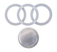Juntas Silicona y Filtro para acero para Cafetera Moka 3 6 9 Tazas Kit Recambio Completo Sin Fugas(3 Cup)