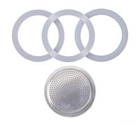 Juntas Silicona y Filtro Repuesto Cafetera Moka para acero Inoxidable Kit Mantenimiento 3 6 9 Tazas(3 Cup)