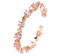 Junterone Anillo de Estrella de Cinco Puntas Simple Dulce Anillo de Dedo íNdice de CircóN con Incrustaciones de Cobre Abierto PequeñO Estrella, Rosa