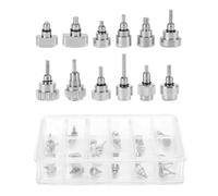 Junterone - Botón pulsador de reloj de acero inoxidable, accesorio de herramienta de reparación de reloj de 12 rejillas/cajas, kit de reemplazo de herramientas de reparación de reloj, plata