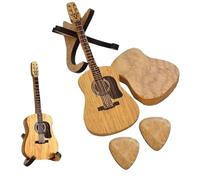 Junterone Caja de púas de madera para guitarra acústica, caja de madera con soporte, estuche de guitarra vintage para selección