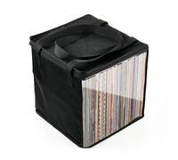 Junterone - de almacenamiento para disco de vinilo, bolsa de almacenamiento de viaje, portátil a prueba de polvo con asas de tapa para álbumes de vinilo de 12 pulgadas, Negro y transparente.