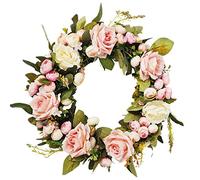 Junterone de Rosas Rosadas de 13 Pulgadas, Guirnalda Floral, Flores CláSicas Hechas a Mano para la Pared de la Puerta Delantera, DecoracióN del Hogar de Navidad