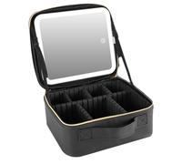 Junterone - Estuche de maquillaje de viaje, estuche de maquillaje, estuche de maquillaje con espejo, estuche de maquillaje iluminado por LED, 3 colores, A, Negro
