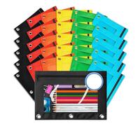 Junterone - Estuche para lápices (3 archivadores, 30 fundas para lápices a granel, 6 colores diferentes, bolsa de lápices con cremallera de 3 agujeros, suministros de oficina, ver foto