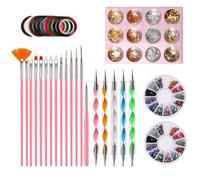 Junterone - Juego de herramientas para uñas (punta de uñas) con pincel de pintura para uñas, herramienta para uñas, hojas de uñas, manicura, brillantes para uñas.