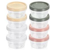 Junterone - Lote de 8 recipientes redondos de plástico con tapas, pequeños tarros de almacenamiento de congelador reutilizables con tapa de rosca 400 ml