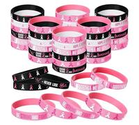 Junterone Pulseras de Concientización Sobre el Cáncer de Mama Pulseras de Silicona con Lazo Rosa para Concientizar Sobre el Cáncer de Mama Regalos para Concientizar Sobre el Cáncer de Mama
