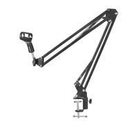 Junterone Soporte de escritorio para micrófono, soporte de micrófono ajustable con pinza en F, adecuado para micrófonos de diámetro de 1,75 pulgadas.