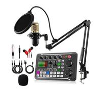 Junterone - Tarjeta de sonido f998 y kit de micrófono BM800 mezclador de sonido micrófono tarjeta de sonido consola de mezcla de audio amplificador para cantar teléfono PC