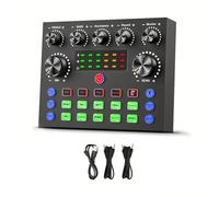 Junterone V8S - Mezclador de audio con cambiador de voz, mezclador de podcast, tarjeta de sonido para teléfono Gaming Karaoke Studio Live Streaming Podcast