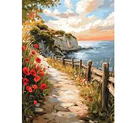 Junto al mar Manualidades Adultos, Flores silvestres Diamond Painting Niños, 5D Dibujos con Diamantes, Diamond Art Kit, Cuadro Diamantes Artesanías, Cristal Art Kit, Decoración del Hogar 30x40cm f-112