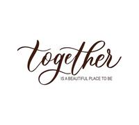 Juntos es un hermoso lugar para estar ondulado elegante caligrafía ortografía Calcomanías de letras 48x111cm Decoración artística Café