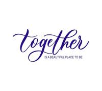 Juntos es un hermoso lugar para estar ondulado elegante caligrafía ortografía Decoración de vinilo para pared 48x111cm Impermeable Azul oscuro