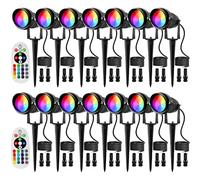 Junview Low Voltage Landscape Lights RGB Color Changing 10W Warm White LED Landscape Lighting Outdoor Waterproof Garden Pathway Christmas Decorative Spotlights (14Pack with Connectors)