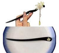 junweideyi 2 palillos de madera chinos para el pelo, palillos japoneses, retro, borla, flores, vintage, horquillas hechas a mano, accesorios para el pelo de madera para mujeres y niñas, pelo largo y