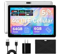 JUNYANG Tableta Android 13 con ranura para tarjeta SIM, tabletas celulares de 10.1 pulgadas con funda, tableta 4G LTE y teléfono (hace llamadas), 6 GB + 64 GB, compatible con expansión de 1 TB, GPS 5G