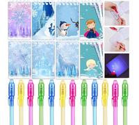 Junyaoii 24 unidades de Frozen temáticas para fiestas, 12 bolígrafos UV y 12 minicuadernos de dibujos animados para fiestas de Frozen, regalos de cumpleaños infantiles, calendario de adviento y