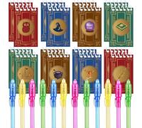 Junyaoii 24 unidades de magos mágicos, 12 bolígrafos UV y 12 minicuadernos para fiestas escolares mágicas, regalos de cumpleaños infantiles, calendario de adviento y regalos para niños pequeños