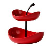 JUNYFFF Fruteros De Cocina Modernos Frutero 2 Pisos, Frutero De Cerámica Cesta De Frutas De 2 Niveles con Soporte Metálico para Decoración De Cocina, Verduras, Frutas, Aperitivo,Rojo