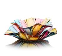 JUNYFFF Large Glass Serving Plate, Decorative And Colourful Bowl for Dinner, Salad, Snack, Dessert, Wedding, Candy, 2Pcs,Color