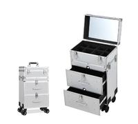 JUNYFFF Maletín Maquillaje 63 X 35.5 X 23.5Cm 3 Niveles Maleta Neceser Cosmetica Profesional Maquillaje Estuche De Maquillaje Caja Maquillaje Con Espejo Joyero Cosméticos,Plata