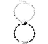 JunyiDIY 2PCS Pulsera De Yin Yang Hecha A Mano De Acero Inoxidable Corazón De Amor Con Cadena Set Pareja Hombres Mujeres Mejor Amigo Ajustable Tai Chi Gossip Joyería De Amistad Regalo