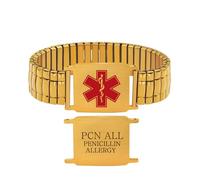 JunyiDIY Alergia a la Penicilina Pulsera Médica Banda Ancha Elástica Impermeable Hipoalergénica con Símbolo Rojo Destacado Joyería de Seguridad para Él Hermano Hijo