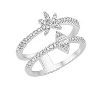 JunyiDIY Anillo Estrella Chapado En Plata Mujer Talla 9 Zirconia Cúbica Doble Capa Joyería Delicada Elegante Para Mamá Esposa Cumpleaños Boda Diario
