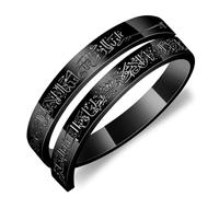 JunyiDIY Anillo islámico negro de acero inoxidable con verso del Corán, apertura ajustable, joyería musulmana para hombres, papá, abuelo, regalo Eid Ramadán fe YA4978