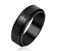 JunyiDIY Anillo Versículo Bíblico Cristiano Para Hombres - Acero Titanio Negro Spinner De Ansiedad Oración & Meditación Con Diseño De Cruz, Ideal Para Esposo Padre BFF Amigo, Talla 8