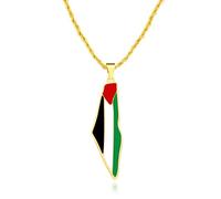 JunyiDIY Collar Chapado en Oro Palestina, Colgante Esmaltado con Cadena Retorcida, Joyería del Medio Oriente para Patrimonio y Libertad