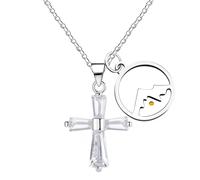 JunyiDIY Collar con colgante de cruz para mujer, joyería religiosa de cristal de circonita cúbica, collar con colgante de semilla de mostaza, collar de Dios Señor, oración, fe, Adjustable, Latón,