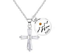 JunyiDIY Collar con colgante de cruz para mujer, joyería religiosa de cristal de circonita cúbica, collar con colgante de semilla de mostaza, collar de Dios Señor, oración, fe, Adjustable, Latón,