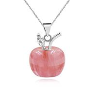JunyiDIY collar con colgante de manzana rosa para mujer, cadena de eslabones de hoja, joyería sin níquel para profesora, regalo de graduación, Nochebuena, 19,7 pulgadas