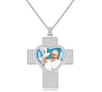 JunyiDIY collar con cruz de corazón blanca esmaltada, colgante cristiano brillante, regalo de Navidad con bendición espiritual para papá y mamá YA5957