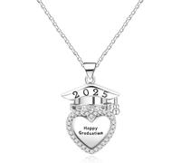 JunyiDIY Collar de Graduación 2025 para Graduados, grabado Happy Graduation y clase, colgante en forma de corazón con birrete de doctorado para hermanos, hermanas y mejores amigos YA4910