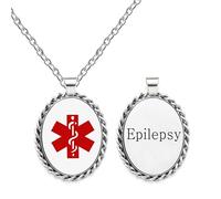 JunyiDIY Collar de identificación de emergencia para epilepsia con símbolo rojo, colgante ovalado resistente al agua de acero inoxidable, joyería para adultos mayores, uso diario YA5218