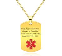 JunyiDIY Collar de identificación médica para abuelo/abuela, colgante de salud con rescate rápido, grabado personalizado en ambas caras, joyería médica de emergencia para ayuda inmediata