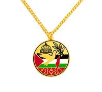 JunyiDIY Collar dorado con bandera palestina, paloma y Mezquita Al-Aqsa, colgante redondo de fe, símbolo de unidad y cultura para hombre y mujer