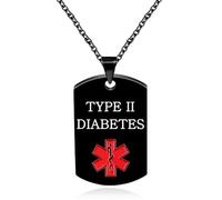 JunyiDIY Collar médico para diabetes tipo 2 para hombre, colgante negro con símbolo médico rojo, joyería de identificación de emergencia, regalo de aniversario para marido