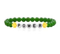 JunyiDIY Elegante pulsera elástica de cuentas de jade de 6 mm con letras inspiradoras "POWER", pulsera elástica para hombres y mujeres, joyería unisex para padres, hermanos, cumpleaños, regalos de