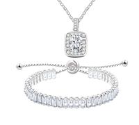 JunyiDIY Juego de pulsera y collar de tenis blanco para mamá, joyería de circonita brillante atemporal, regalo para la fiesta de cóctel de aniversario de boda de una amiga YA5587