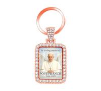 JunyiDIY Llavero cristal dorado rosa Papa Francisco elegante colgante largo hermanos hermanas regalo Navidad símbolo fe memoria especial YA5951