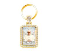 JunyiDIY Llavero Papa Francisco cristales dorados elegante dije rectangular esposo esposa sorpresa aniversario recuerdo religioso frase El Papa te bendice YA5951