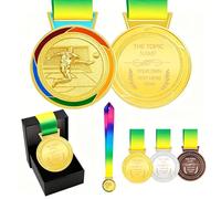 JunyiDIY Medalla de fútbol personalizada de bronce dorado y plateado con bandera de Estados Unidos, cinta de estrella o arco iris, individual o a granel, 12/24/36 piezas, medalla de premio con texto o